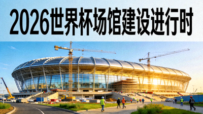 2026年世界杯场馆建设报道配图，现代化体育场宏伟壮观